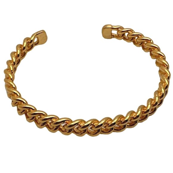 Elegant Minimalist Modern Gold Cuff Bracelet Twisted 10k Gold Plated Dainty Chic - Picture 2 of 5